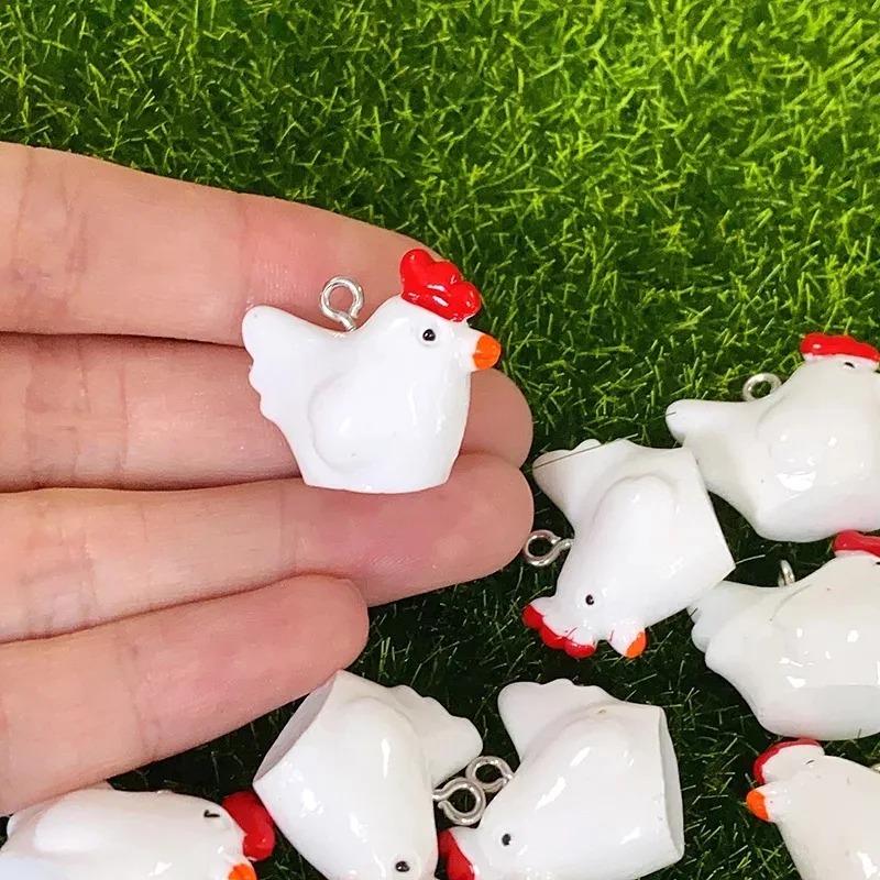 Resin Crafts Diy - 10 Stück niedliche Mini-3D-Hühner-Harzanhänger, Cartoon-ähnliche Hahn-Anhänger,