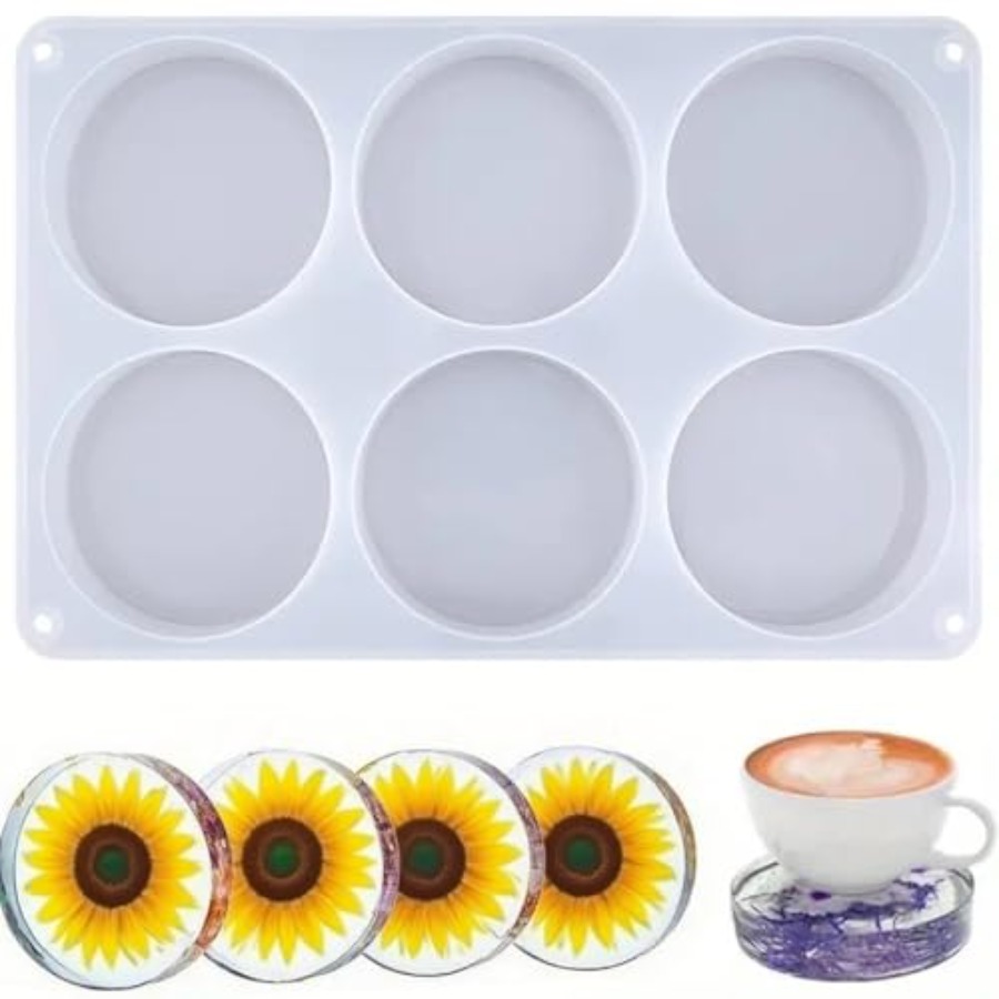 Coaster Mold Round - 6-fach tiefe runde Untersetzer-Silikonformen für Epoxidharz,
