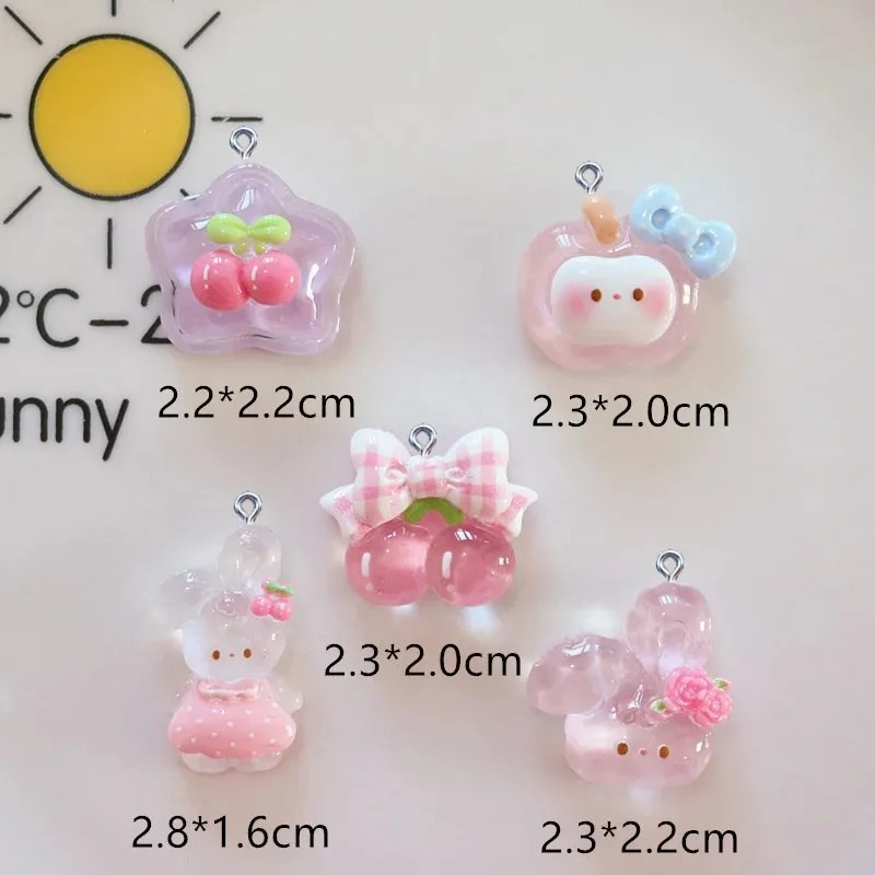 Resin Crafts Diy - 10 Stück Niedliche Kirschhasen-Harzanhänger Kawaii Cartoon-Tieranhänger