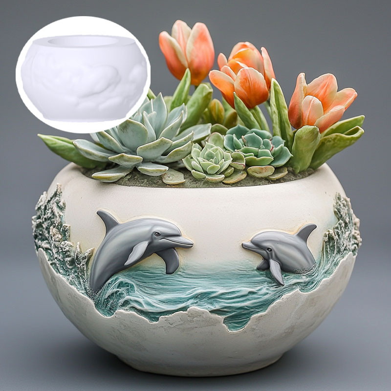 Resin Ocean Wave Mold - Paar Delphin Relief Sukkulente Blumentopf Harz