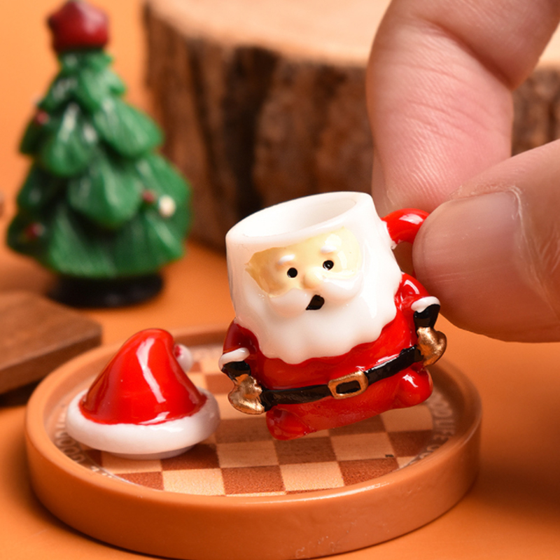 Crafting Resin - Mini-Weihnachtsmann-Teetasse-Ornament – Puppenhaus-Dekoration aus Kunstharz für