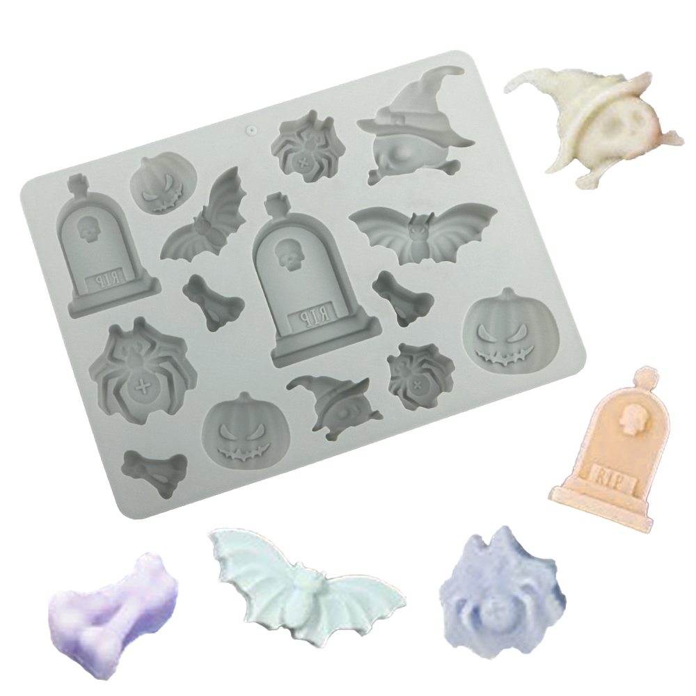 Silicone Mold Tray - Halloween Element Grabstein Spinne Kürbis Fledermaus