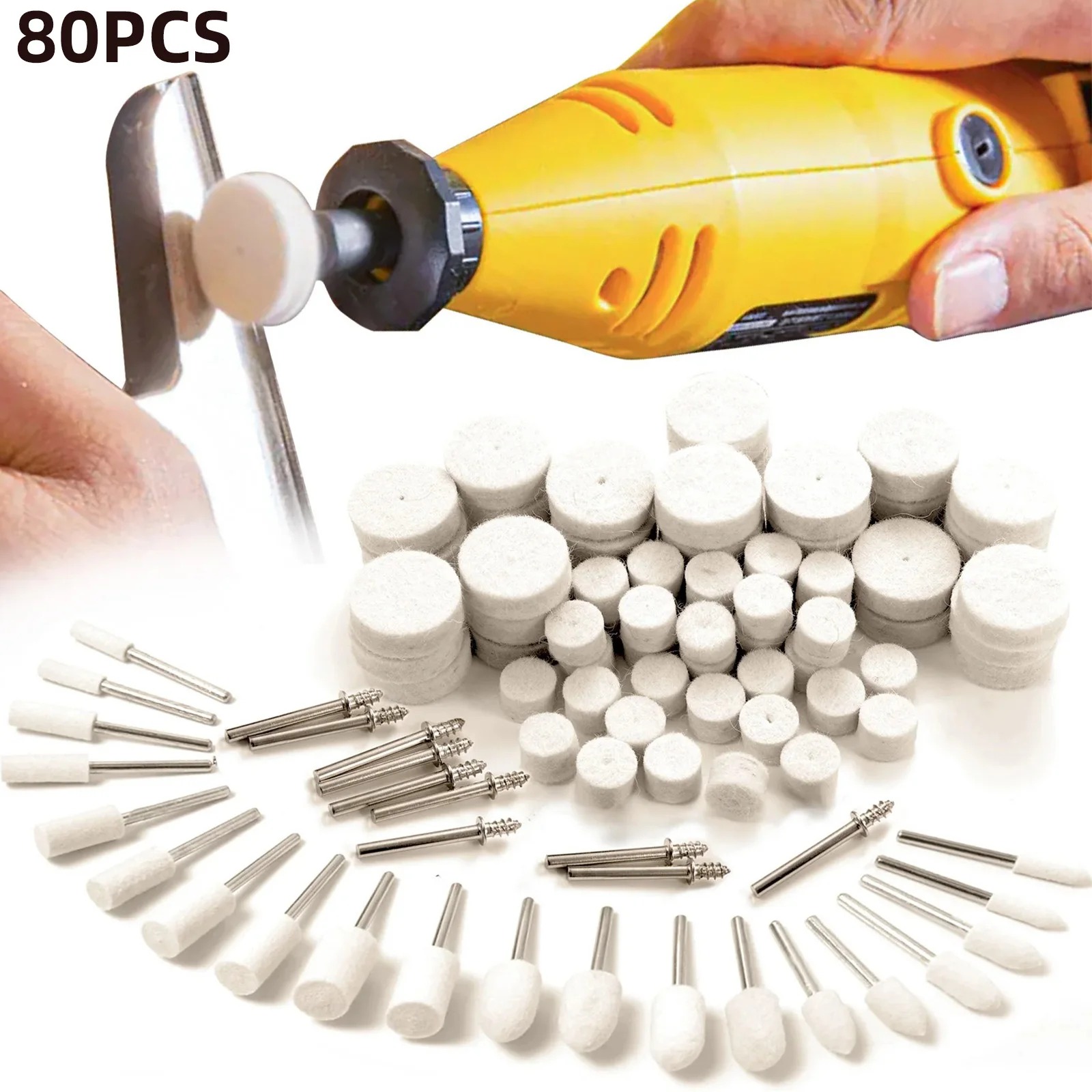 Resin Crafts Diy - 80-teiliges Wollfilz-Polierscheiben-Set, 1/8-Zoll-Schaft, Rotationswerkzeug-Polierscheiben für Metall,