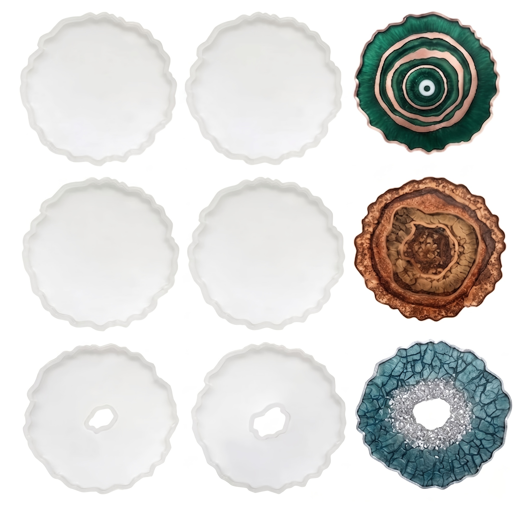 Geode Mold Silicone - 6 Stück unregelmäßige Achat-Geoden-Untersetzer-Silikonformen, Druzy-Kristall-Hohlrund-Epoxidharz-Gussformen für