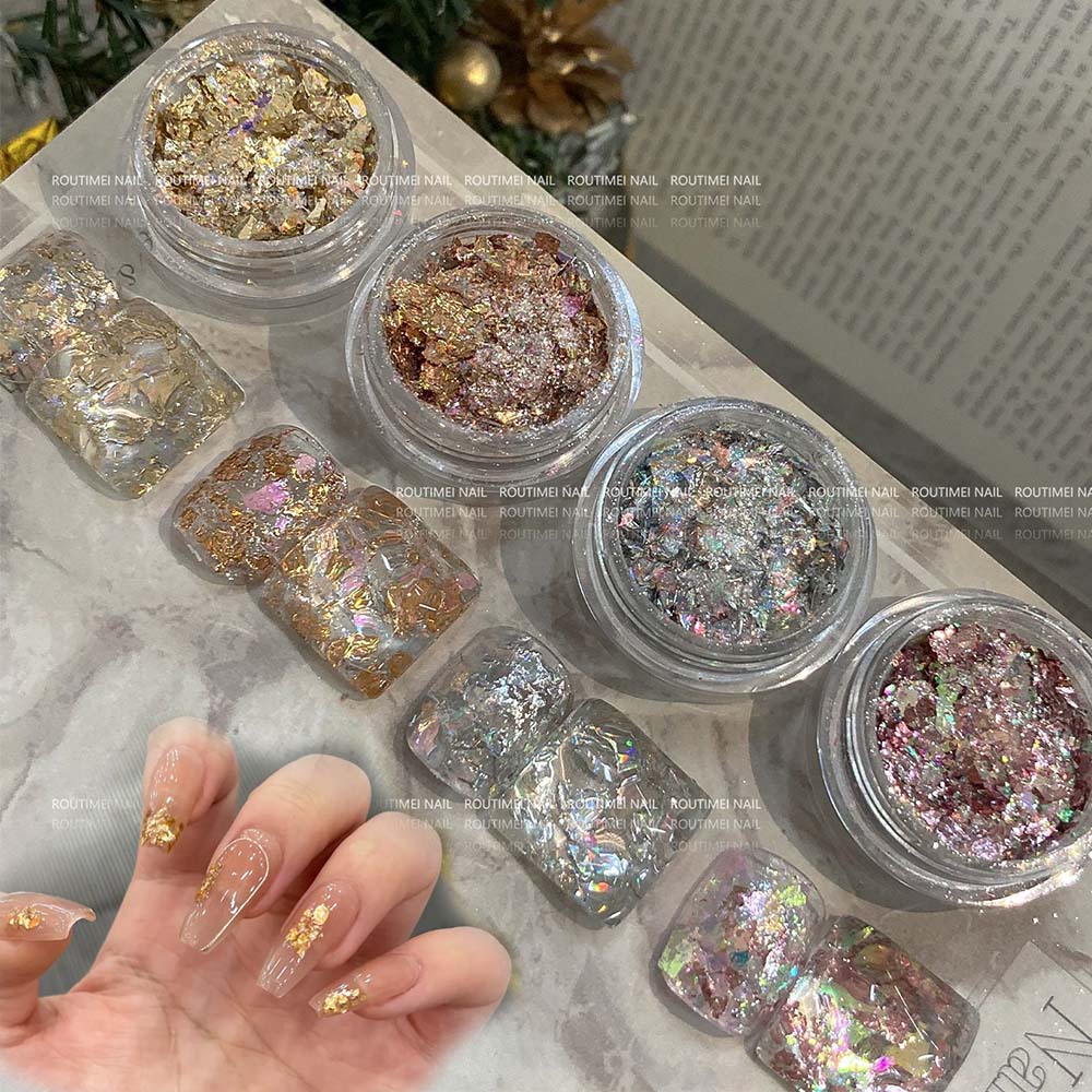 4 teile/satz 3D Rose Gold Silb – Gold Foil Flakes Bewertung und Preis